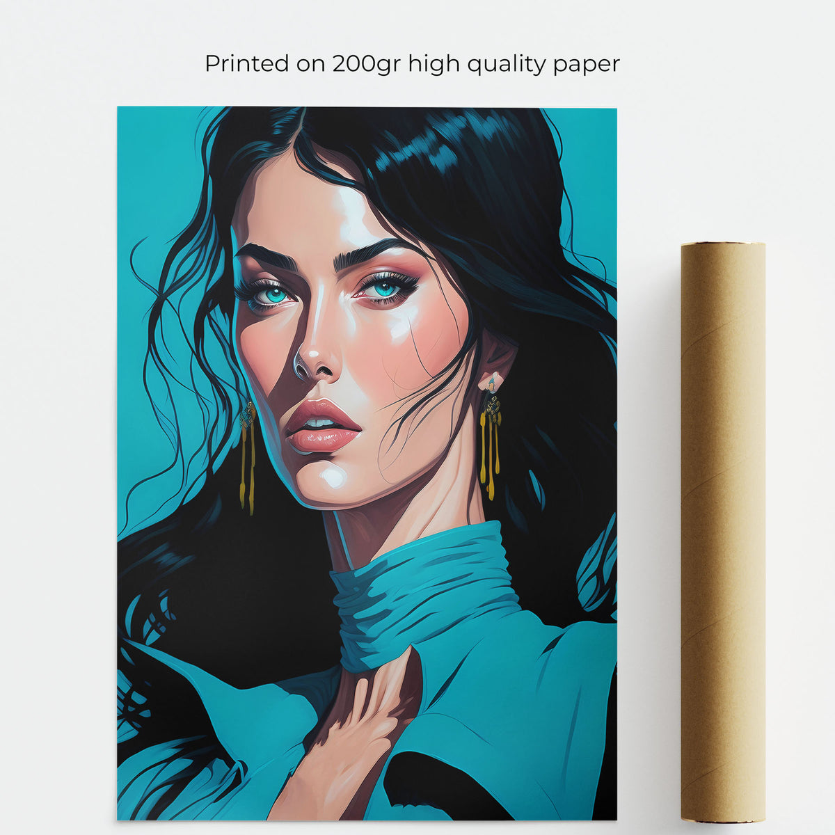 Hyperreal anime painting. Anime Style. Light blue poster, black haired