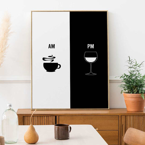 AM-PM coffee or wine poster - Kawaink