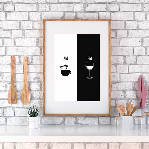 AM-PM coffee or wine poster - Kawaink