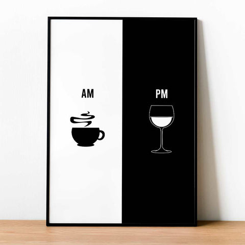 AM-PM coffee or wine poster - Kawaink