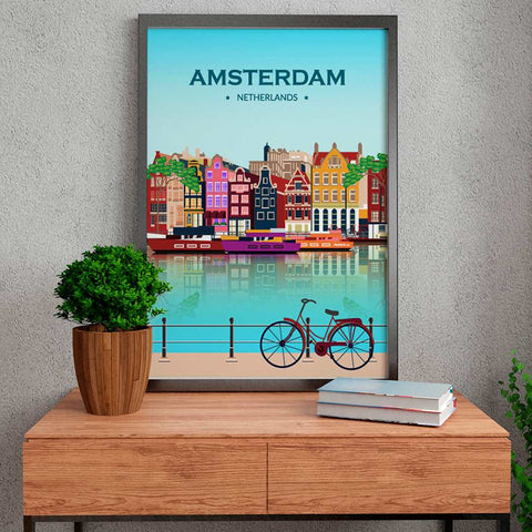 Amsterdam city day poster - Kawaink