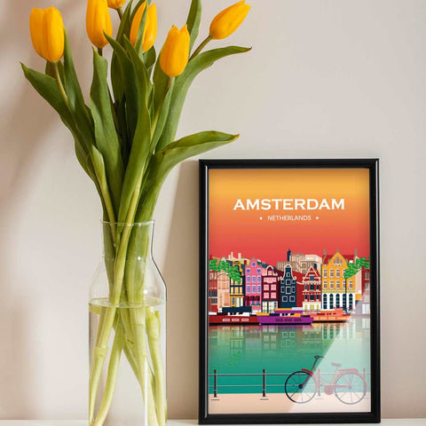Amsterdam City poster sunset - Kawaink