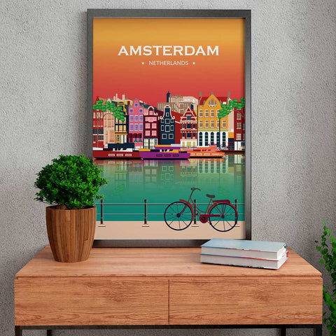 Amsterdam City poster sunset - Kawaink