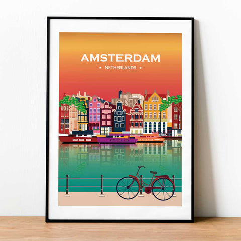 Amsterdam City poster sunset - Kawaink