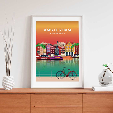 Amsterdam City poster sunset - Kawaink