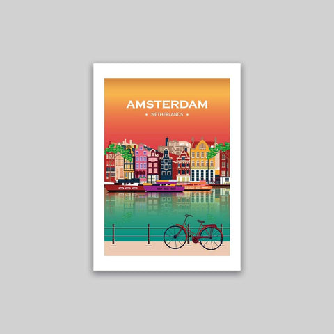 Amsterdam City poster sunset - Kawaink
