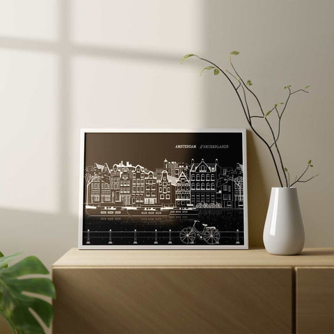 Amsterdam line art poster horizontal black - Kawaink