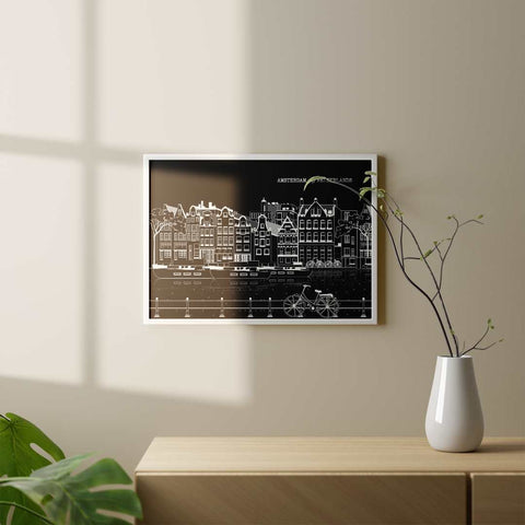 Amsterdam line art poster horizontal black - Kawaink