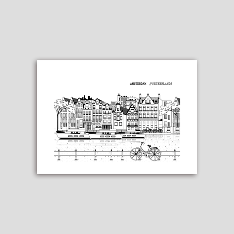 Amsterdam line art poster horizontal white - Kawaink