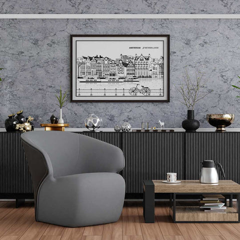 Amsterdam line art poster horizontal white - Kawaink