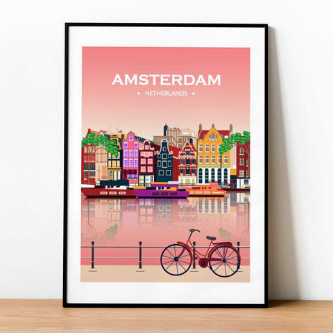 Amsterdam poster pink - Kawaink