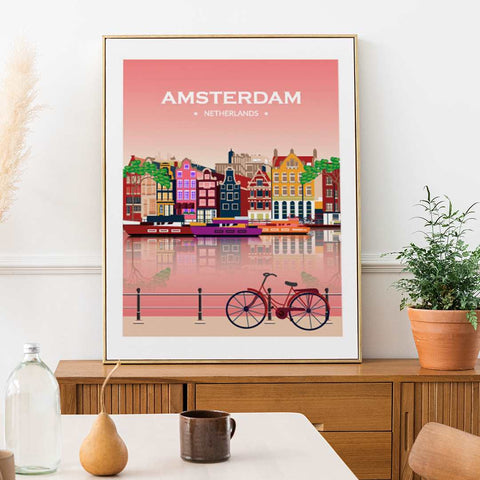 Amsterdam poster pink - Kawaink