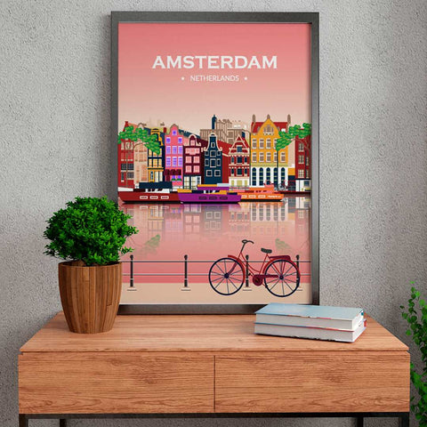 Amsterdam poster pink - Kawaink
