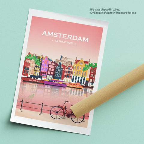 Amsterdam poster pink - Kawaink