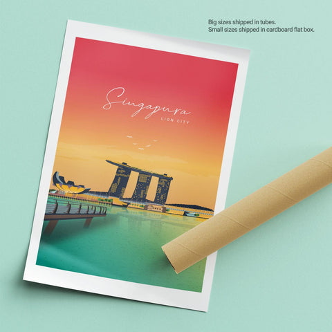 Cartel del atardecer de Singapure