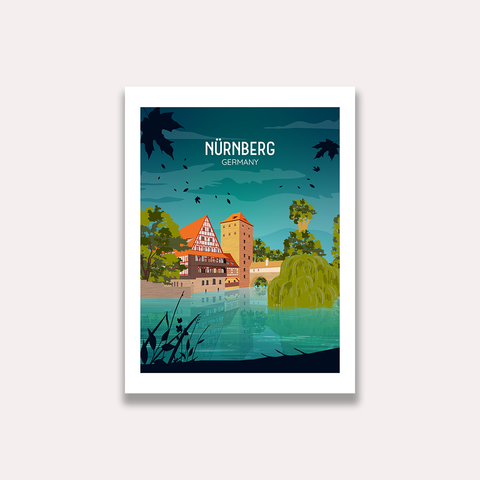 Nuremberg night city poster - Kawaink