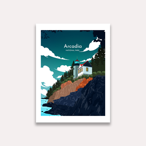Arcadie, parc national. affiche de nuit