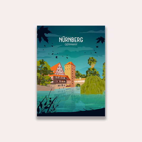 Nuremberg night city poster - Kawaink