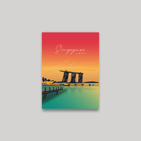Cartel del atardecer de Singapure