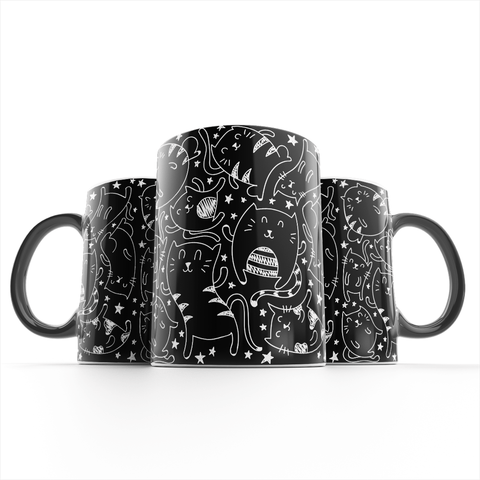 Funny black cats - black and white mug