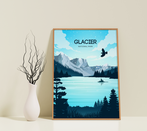 Gletscher, Nationalpark. Reisendes Plakat