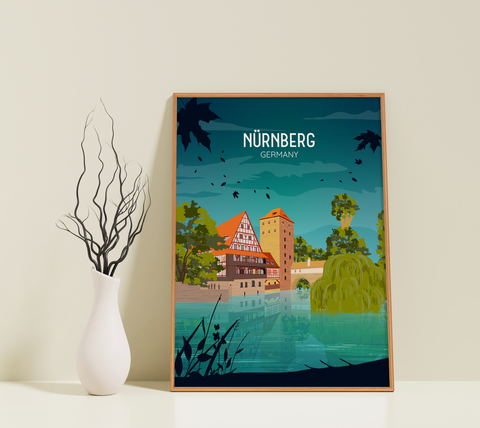 Nuremberg night city poster - Kawaink