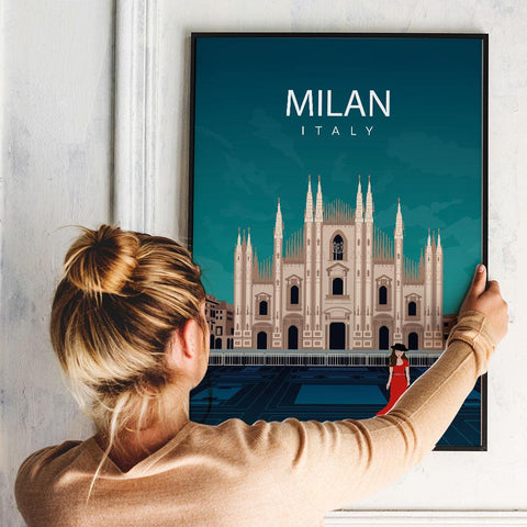 Milan night city poster - Kawaink