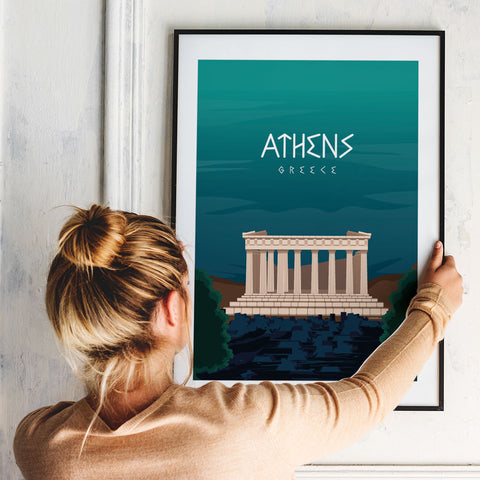 Athens city poster night - Kawaink