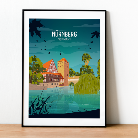 Nuremberg night city poster - Kawaink