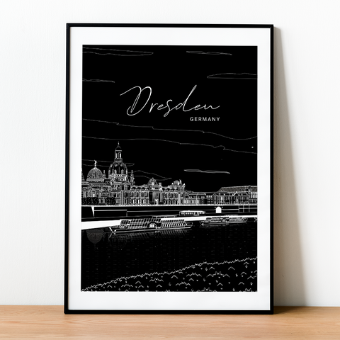 Dresden line art poster black - Kawaink