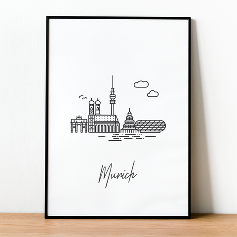 Munich (Germany) poster - art line design - Kawaink