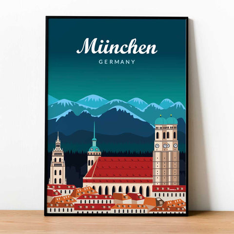 Munich (Germany) night poster - Kawaink