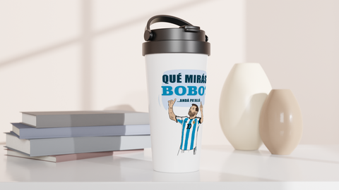 Messi Travel Mug: Hot Drinks for Argentina Fans ("Que miras bobo?")