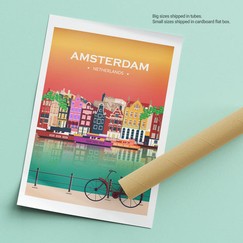 Amsterdam City poster sunset - Kawaink