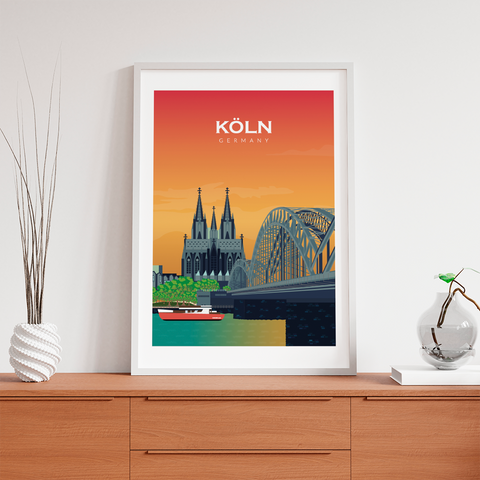Puesta del sol del cartel de Colonia / Köln