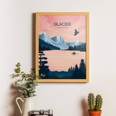 Gletscher, Nationalpark. rosa Plakat