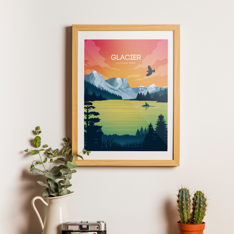 Glacier, parc national. affiche du coucher du soleil