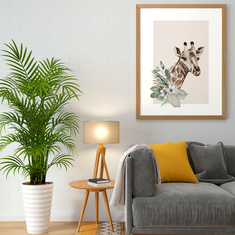 Giraffe & Flowers minimalist poster - Kawaink