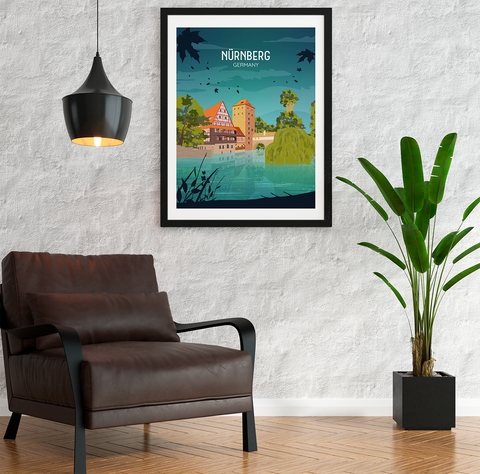Nuremberg night city poster - Kawaink