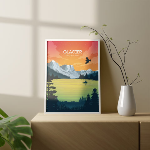 Glacier, parc national. affiche du coucher du soleil