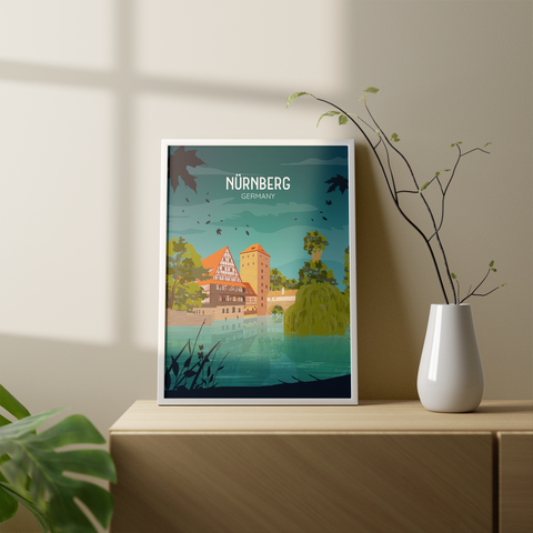 Nuremberg night city poster - Kawaink