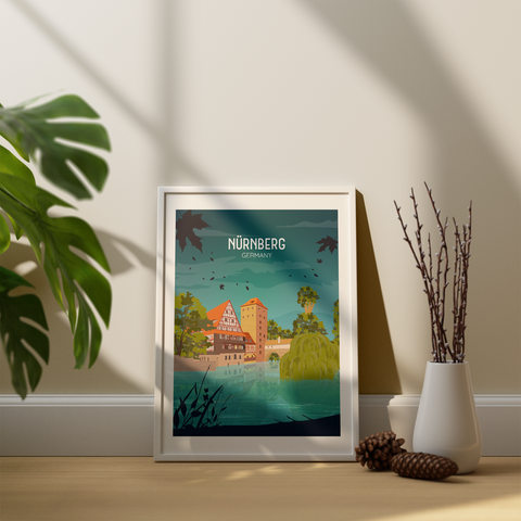 Nuremberg night city poster - Kawaink