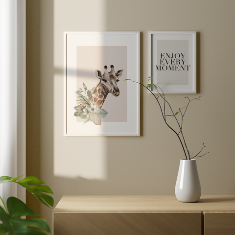 Giraffe & Flowers minimalist poster - Kawaink