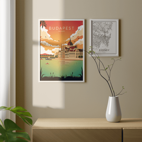 Budapest sunset city poster - Kawaink