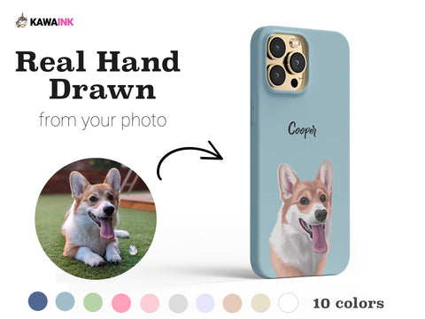 Etui mit handgezeichneter Illustration Ihres Haustieres und Namens. Für iPhone oder Samsung