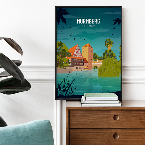 Nuremberg night city poster - Kawaink