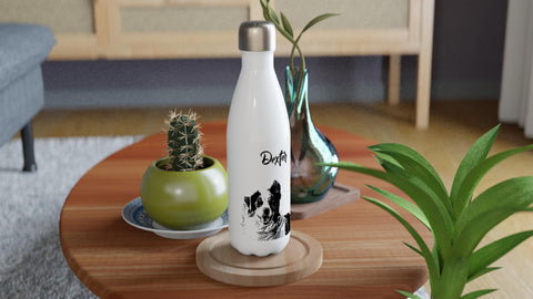 Your Pet on an aluminium Water Bottle. Digital illustration in Black. - Kawaink