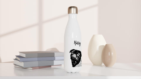 Your Pet on an aluminium Water Bottle. Digital illustration in Black. - Kawaink