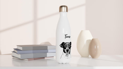 Your Pet on an aluminium Water Bottle. Digital illustration in Black. - Kawaink