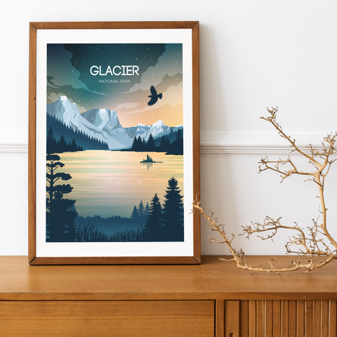 Glacier, parc national. affiche de nuit